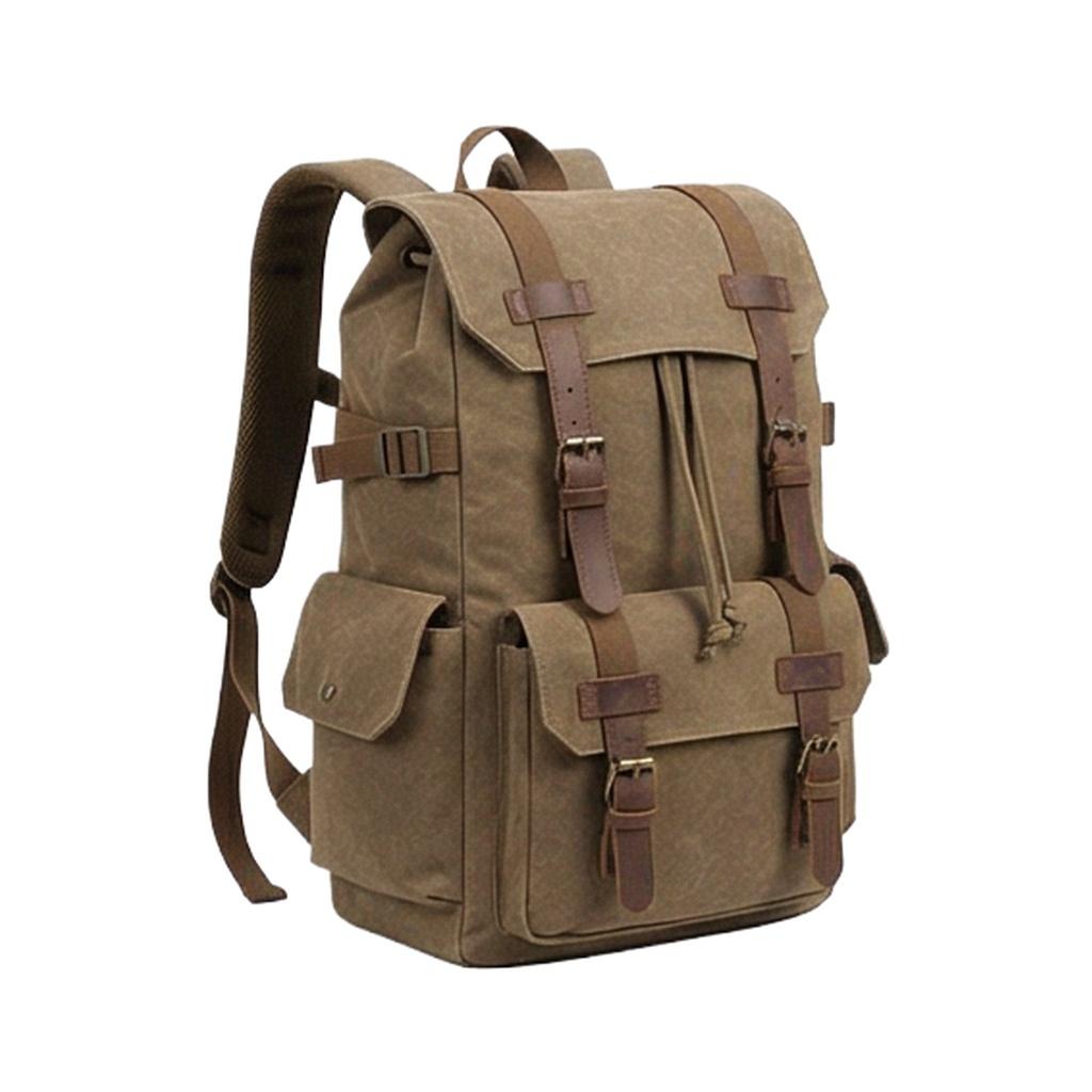广诚OEM OEM BP-016 Water-repellent Waxed Canvas Backpack with PU Leather Straps 工厂直供 MOQ 300pcs